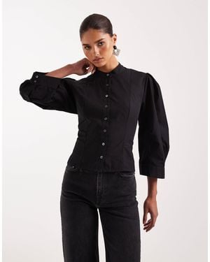 AllSaints Maud Lace Up Corset Balloon Sleeve Shirt - Black