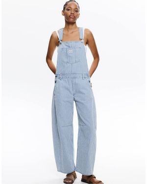 Pull&Bear Striped Balloon Leg Dungarees - Blue