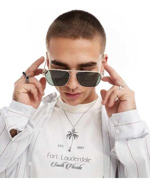 River Island Green Metal Navigator Sunglasses - White