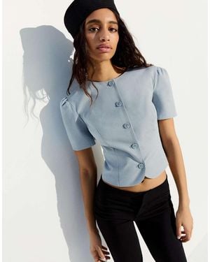 Bershka Puff Short Sleeve Blazer - Blue