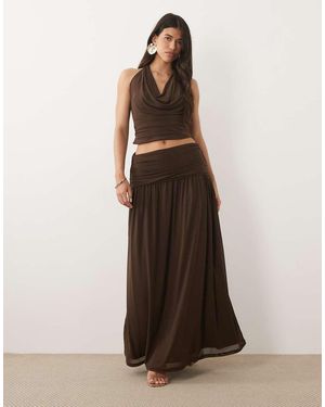 Wanderdoll Jody Triple Mesh Deep Foldover Maxi Skirt Co-ord - White