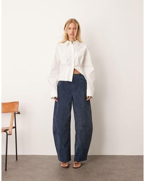 ARRANGE Sydney Suede High Waisted Barrel Trouser - Blue