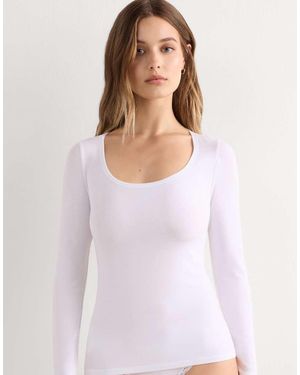 Intimissimi Long-Sleeve Micromodal Scoop Neck Top - White