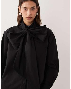 ASOS Large Bow Tie Neck Shirt - Black