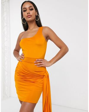 Femme Luxe – seitlich drapiertes bodycon-kleid - Orange