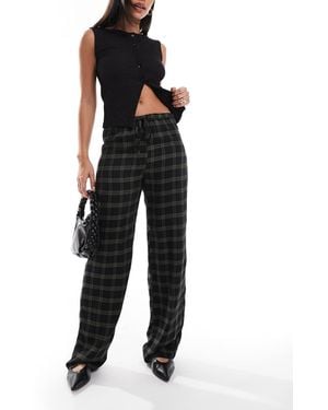 Pull&Bear Wide Leg Tartan Check Trousers - Black