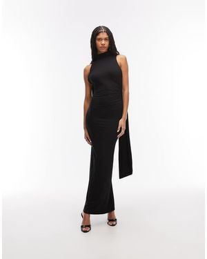 ASOS High Neck Backless Maxi Dress With Drape Scarf Detail - Blue