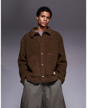 ASOS – oversize-harrington-jacke aus teddyfell - Braun