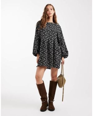 Daisy Street Long Sleeve Smock Mini Dress - Black