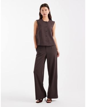 Object Wide Leg Tailored Trouser - Brown