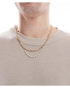 ASOS 2 Pack Chain Necklace With Faux Pearls - Natural