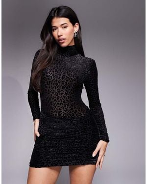 Ruched & Ready Your Look High Neck Ruched Skirt Sculpting Mini Dress - Grey