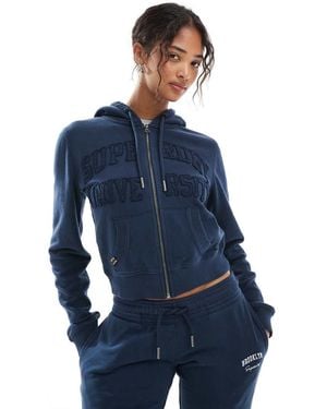 Superdry Athletic Essentials Tonal Cropped Zip Hoodie - Blue