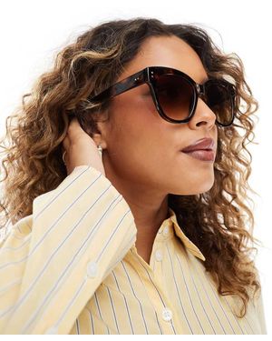 Pieces Round Frame Sunglasses With Ombre Lense - Brown
