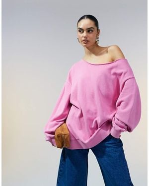 ASOS Off Shoulder Sweatshirt - Pink