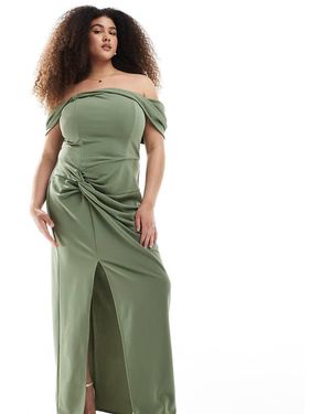 Tfnc Plus Vestido De Dama De Honor Largo Con Hombro Caído Y Abertura De - Verde