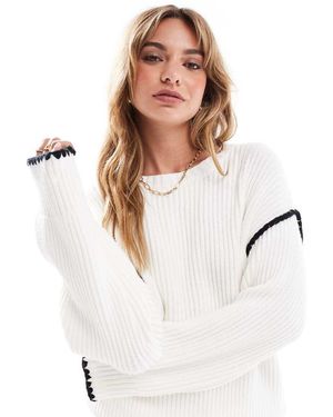 4th & Reckless Maglione Color Crema Con Spalle Scivolate E Cuciture A Contrasto - Bianco