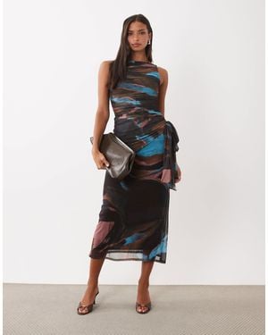 ASOS Maxikleid aus mesh mit hohem kragen und print - Mehrfarbig