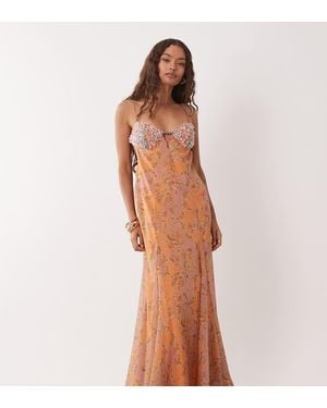 ASOS Asos Design Petite Embellished Bust Cami Cut Out Maxi Dress - Multicolour