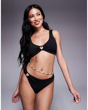 The Frolic Exclusive Crinkle High Leg Heart Detail Bikini Bottom Co-ord - Black