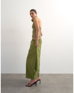 TOPSHOP Techy Oversized Ovoid Mid Length Trouser - Green