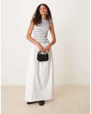 ASOS Shirred Maxi Dress With Contrast Stitching - Natural