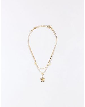 Bershka Pack Of Flower Necklaces - White