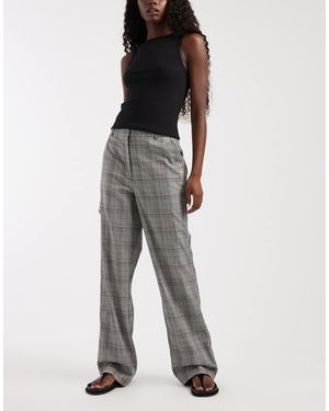 ASOS Pantalones Rectos Slim A Cuadros Monocromos-Multi - Gris