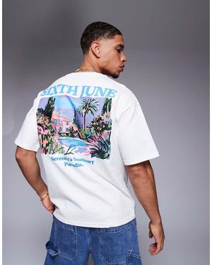 Sixth June T-Shirt Bianca Con Stampa Sul Retro - Blu