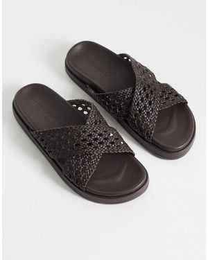 Nobody's Child Real Leather Woven Cross Strap Slider - Black