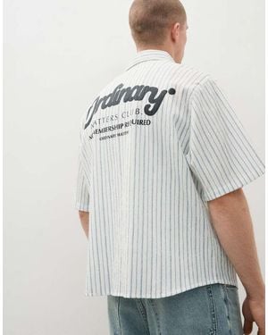 Bershka Short Sleeve Striped Shirt With Back Print - White