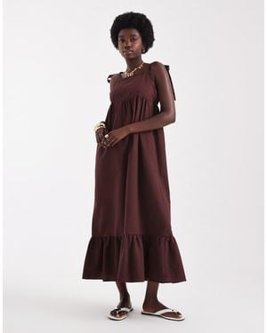Miss Selfridge Linen Tie Shoulder Maxi Dress - Brown