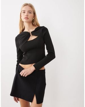 ASOS Knitted Compact Long Sleeve Top With Gold Hardware - Black
