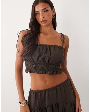 ASOS Shirred Tie Shoulder Co-Ord Top - Black