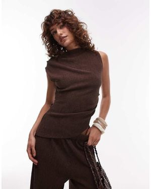 TOPSHOP Textured Asymmetric Ruched Tank - Brown