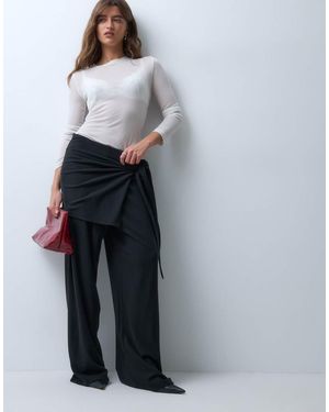 ASOS Superzachte Gedrapeerde Broek Met Strik Aan De Zijkant En Wijde Pijpen - Grijs