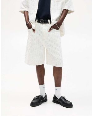 Pull&Bear Textured baggy Denim Bermuda Shorts - White
