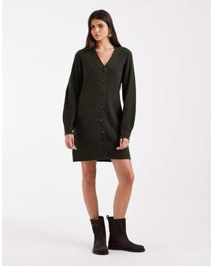 Vero Moda Button Front Balloon Sleeve Knitted Mini Dress - Black