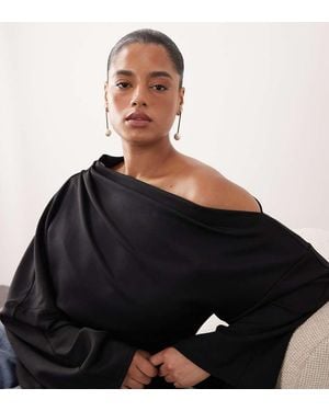 ARRANGE Curve Jersey Off Shoulder Wide Sleeve Top With Ruched Hem - Black