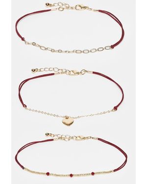 ASOS Pack Of 3 Anklets With Heart Charm - White