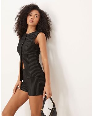 ASOS Pinstripe Longline Button Through Cinched Waistcoat Co Ord - Black