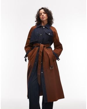 AllSaints Dayly Colourblock Belted Trench Coat - Brown