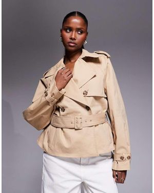GOOD AMERICAN Cropped Trench Jacket - Natural