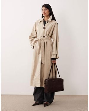 Nobody's Child Cape Back Tie Belt Fluid Trench Coat - Natural