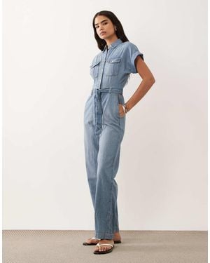 Ralph Lauren Short Sleeve Denim Jumpsuit - Blue
