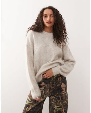Weekday – hochwertiger pullover aus woll-mohair-mix mit hellbeige meliert - Natur