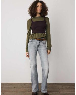 Stradivarius D68 Boot-cut Fit Jeans With Belt - Green