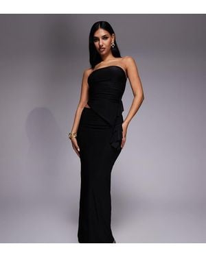 Kaiia Exclusive Double Layered Slinky Ruffle Side Detail Maxi Skirt Co-ord - Black
