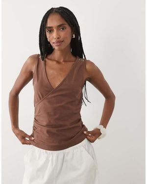 ASOS Sleeveless Gathered Wrap Top - Brown