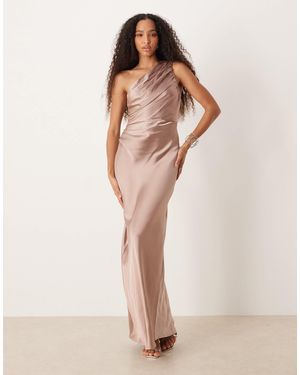 Pretty Lavish Bridesmaids Juliet Satin Gathered One Shoulder Maxi Dress - Natural